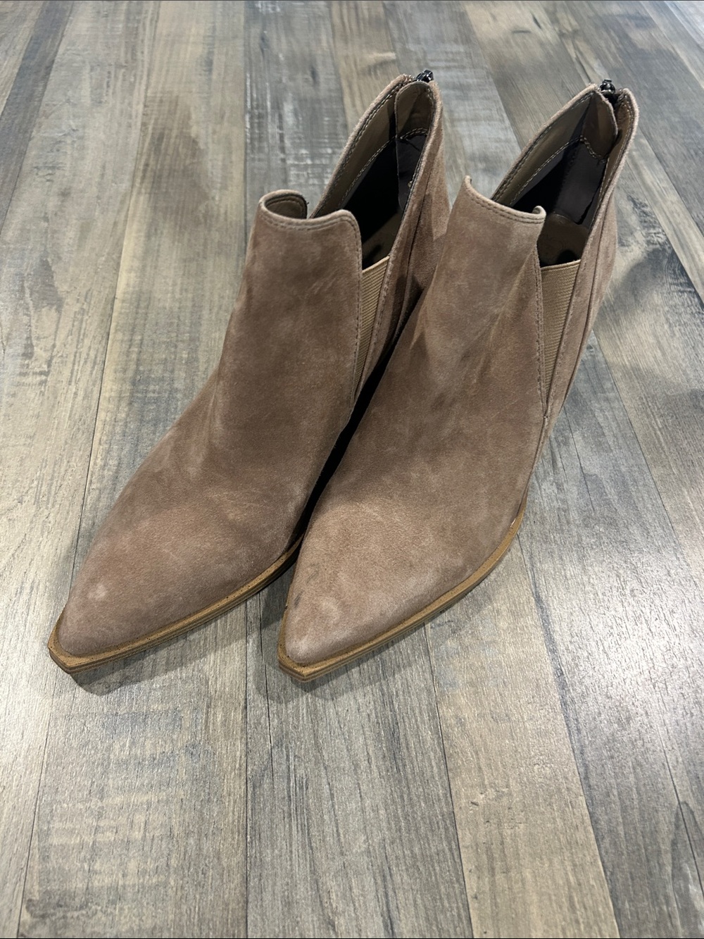 Vince Camuto Taupe Suede Pointed-Toe Ankle Booties